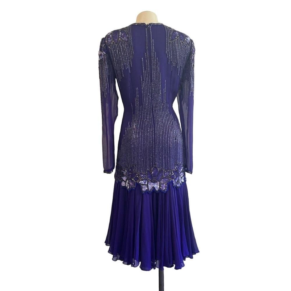 Unbranded Purple Sequin Embellished Asymmetrical silk Gown Sz 8 - Picture 3 of 13